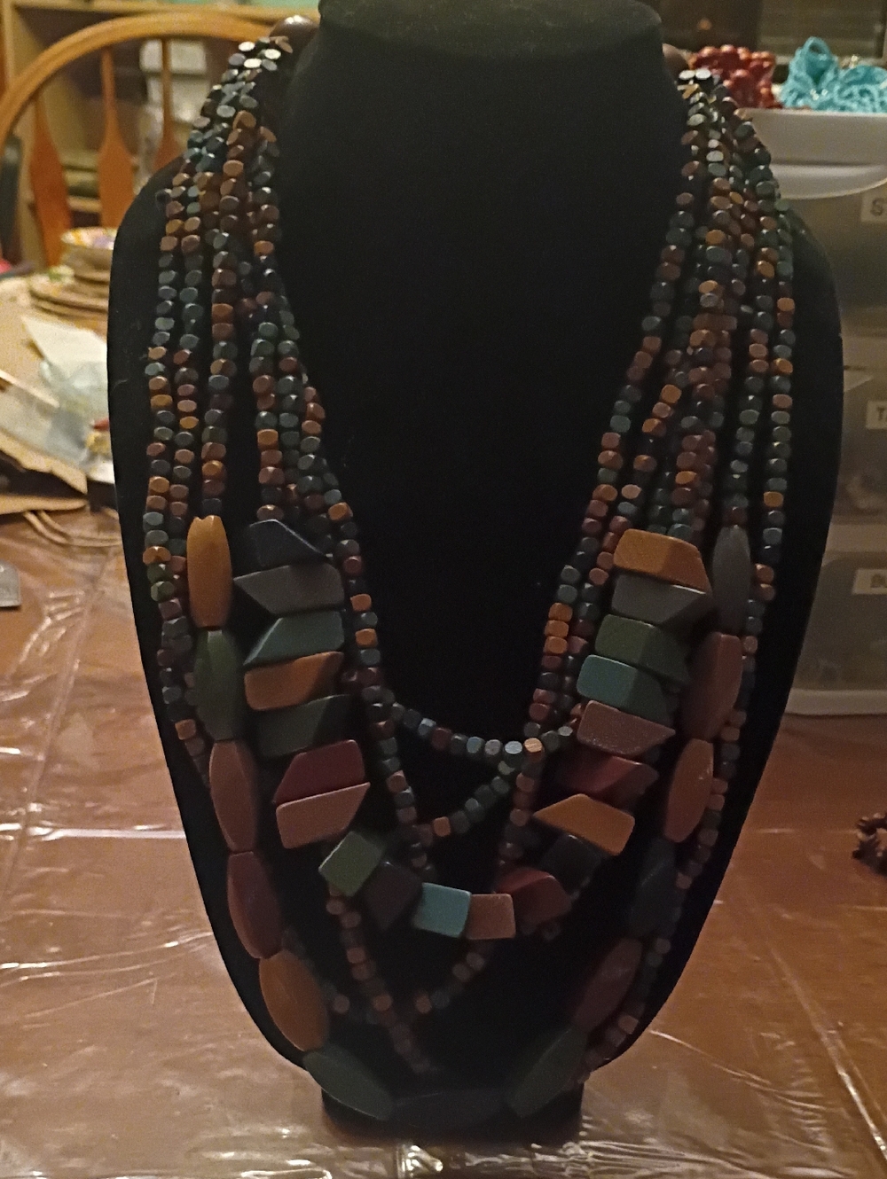 Multi-Strand Matte Earth-Tone Beaded Statement Necklace